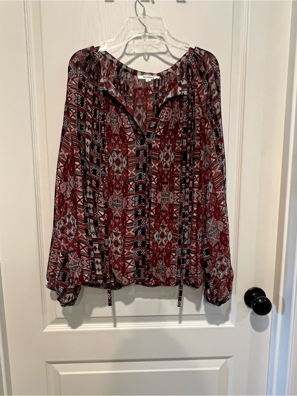 Women’s Red Patterned Peasant Blouse